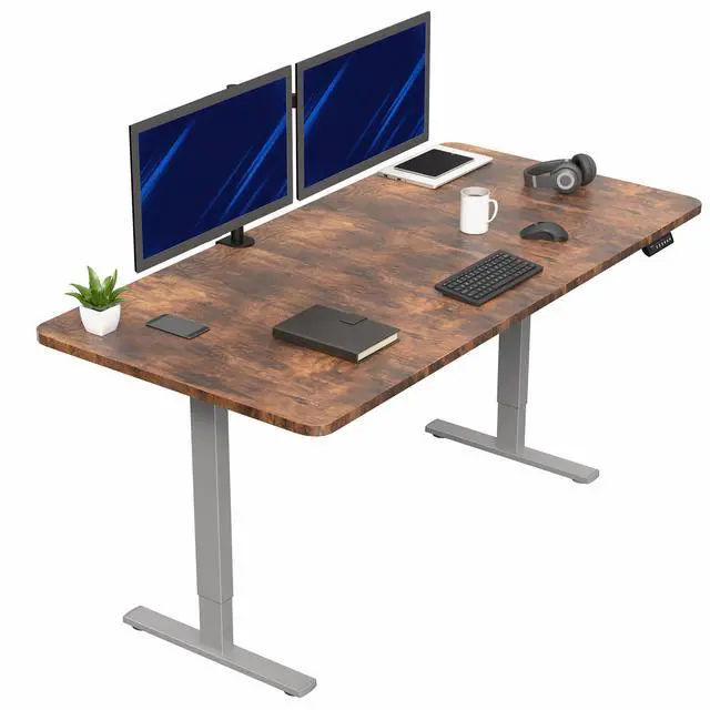 Main image of VIVO Electric 71 x 36 Stand Up Desk, Rustic Vintage Brown Table Top, Gray Frame