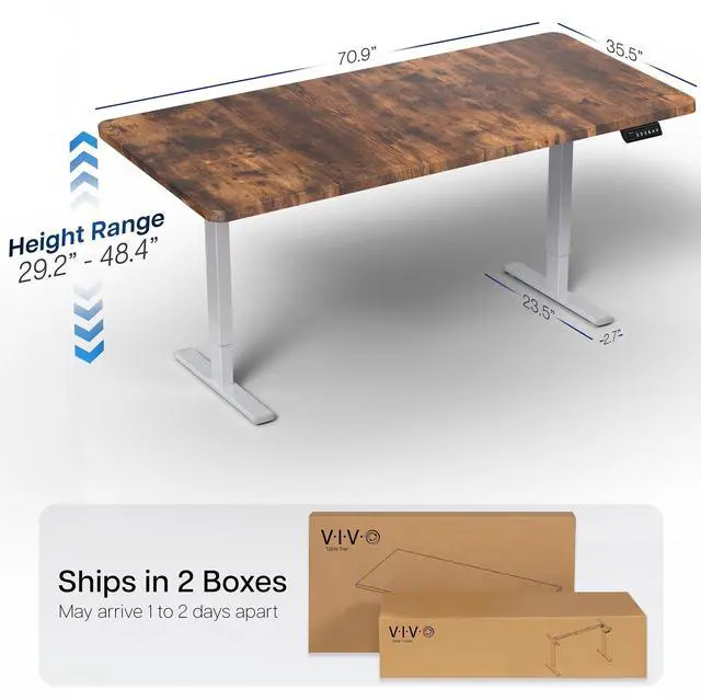 Alt view image 4 of 7 - VIVO Electric 71 x 36 Stand Up Desk, Rustic Vintage Brown Table Top, Gray Frame