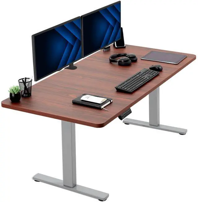 Main image of VIVO Electric 60 x 30 Stand Up Desk Workstation, Dark Walnut Top, Gray Frame
