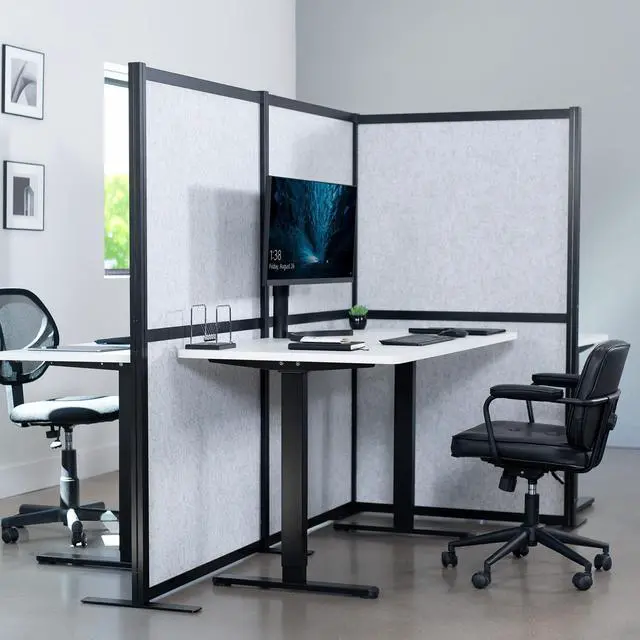 Alt view image 2 of 7 - VIVO L-Shaped Modular Wall System, 3 Panels, Office Cubicle Dividers Black Frame