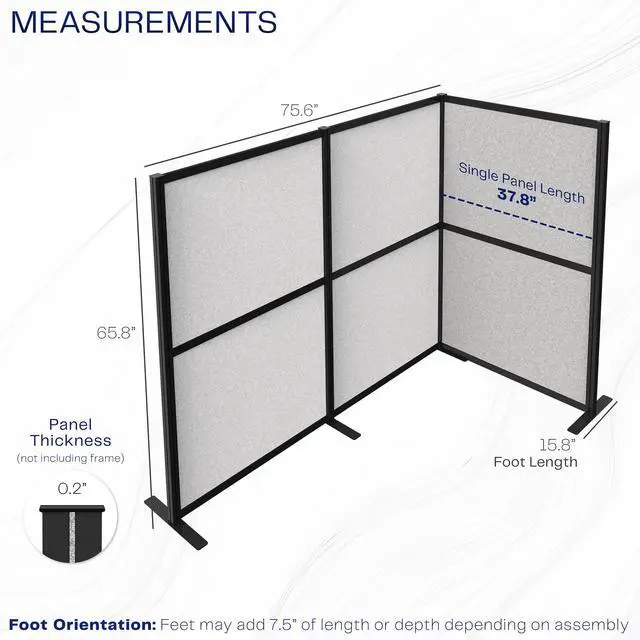 Alt view image 3 of 7 - VIVO L-Shaped Modular Wall System, 3 Panels, Office Cubicle Dividers Black Frame