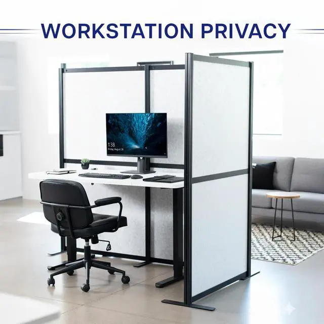 Alt view image 7 of 7 - VIVO L-Shaped Modular Wall System, 3 Panels, Office Cubicle Dividers Black Frame