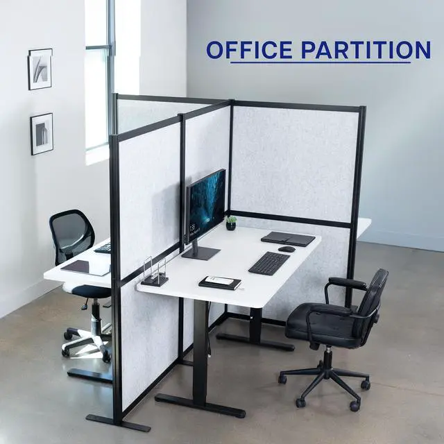 Alt view image 4 of 7 - VIVO L-Shaped Modular Wall System, 3 Panels, Office Cubicle Dividers Black Frame