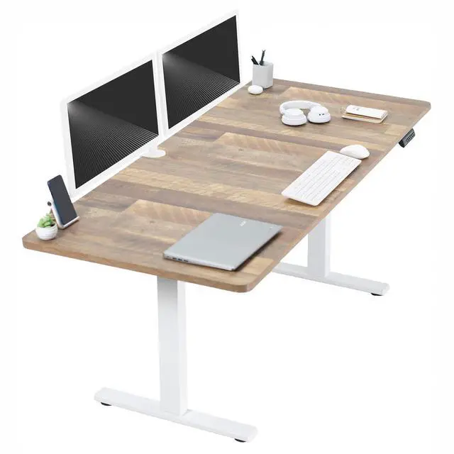 Main image of VIVO Electric 71 x 30 Stand Up Desk, Reclaimed Wood Table Top, White Frame