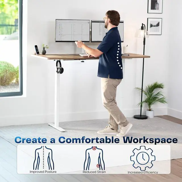 Alt view image 3 of 7 - VIVO Electric 71 x 30 Stand Up Desk, Reclaimed Wood Table Top, White Frame