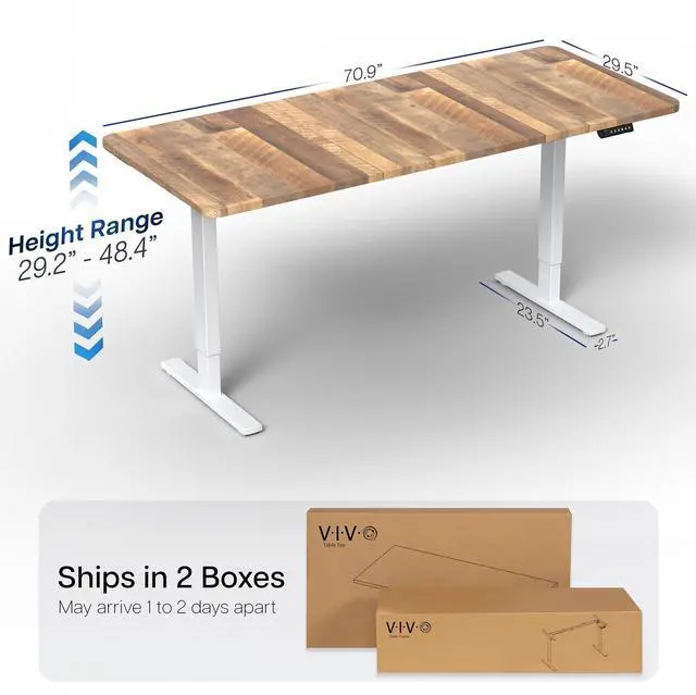 Alt view image 4 of 7 - VIVO Electric 71 x 30 Stand Up Desk, Reclaimed Wood Table Top, White Frame