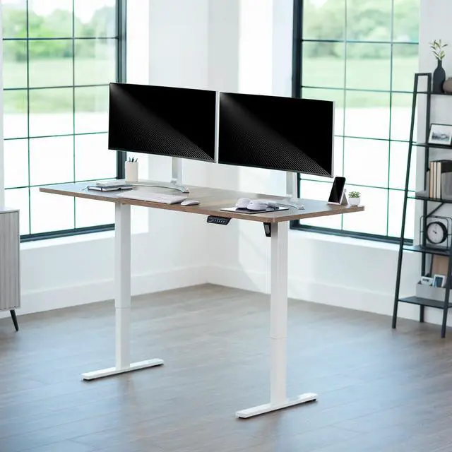 Alt view image 2 of 7 - VIVO Electric 71 x 30 Stand Up Desk, Reclaimed Wood Table Top, White Frame
