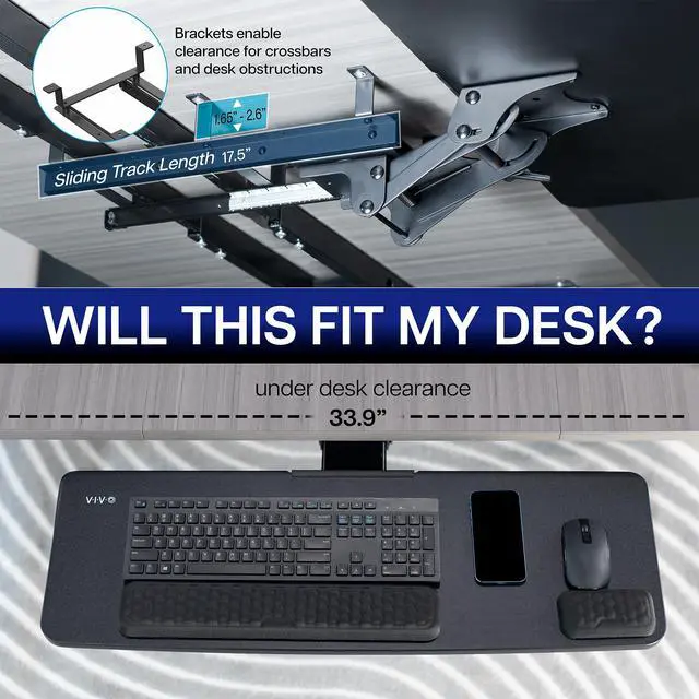 Alt view image 5 of 7 - VIVO Black Premium Under Desk 34" Computer Keyboard and Mouse Tray