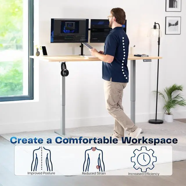 Alt view image 3 of 7 - VIVO Electric 71 x 36 Stand Up Desk, Light Wood Table Top, Gray Frame