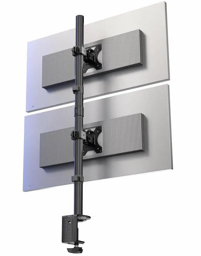 Black Dual LCD Monitor Desk Mount Stand, Stacked Vertical 2 Screens up to 34"