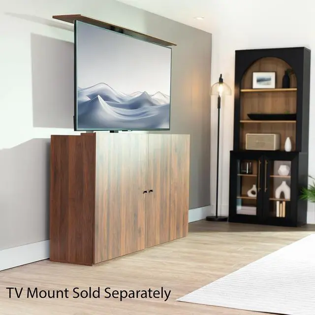 Alt view image 4 of 7 - VIVO Walnut Motorized Vertical Lift Concealed TV Cabinet, Hold 32-65 TVs