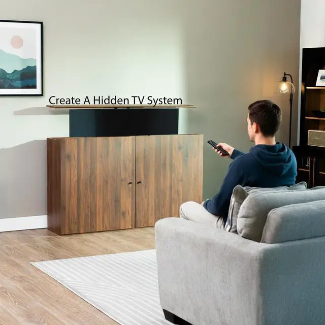 Alt view image 6 of 7 - VIVO Walnut Motorized Vertical Lift Concealed TV Cabinet Kit, Holds 32-65 TVs