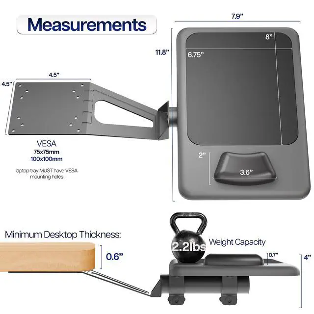 Alt view image 4 of 6 - VIVO 8 x 12 Mouse Pad Attachment Extension Tray, VESA 75x75mm & 100x100mm