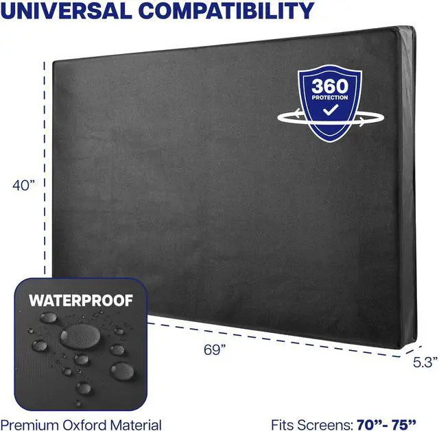 Alt view image 2 of 7 - Black Screen Cover for 70" to 75" TV, Outdoor Waterproof Weather Resistant