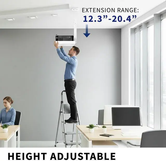 Alt view image 4 of 7 - VIVO White Universal Ceiling Extending Projector Tray, Height Adjustable
