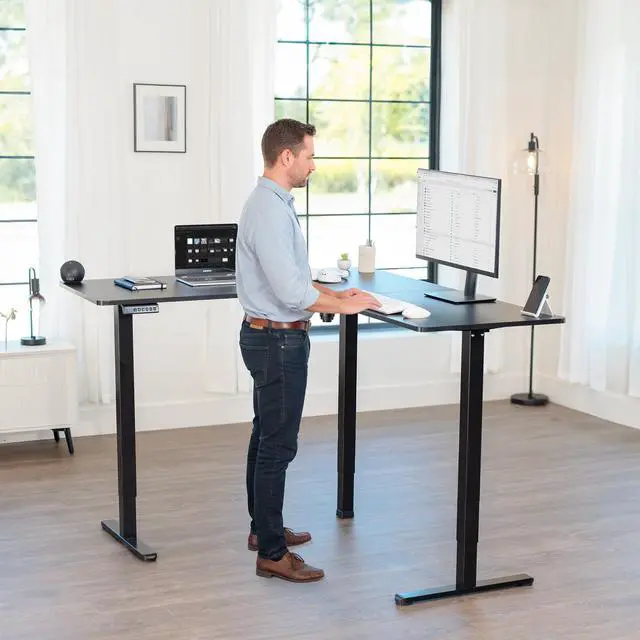 Alt view image 2 of 7 - VIVO Black Electric 63" x 55" Corner Standing Desk, L-Shaped Workstation