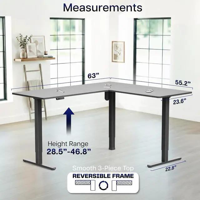 Alt view image 5 of 7 - VIVO Black Electric 63" x 55" Corner Standing Desk, L-Shaped Workstation