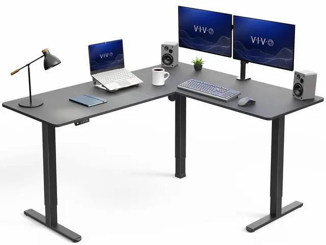 Main image of VIVO Black Electric 63" x 55" Corner Standing Desk, L-Shaped Workstation