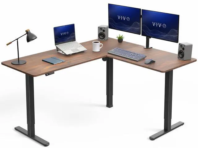 Main image of VIVO Dark Walnut / Black Electric 63" x 55" Corner Desk, L-Shaped Workstation