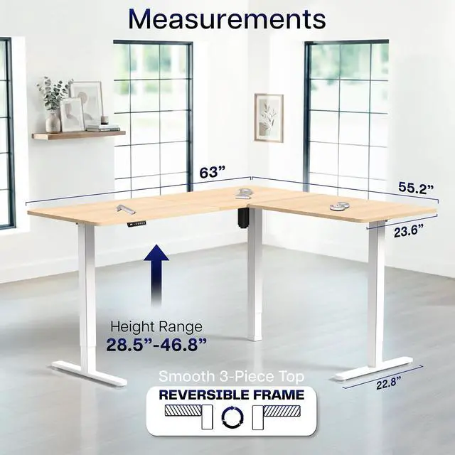 Alt view image 4 of 6 - VIVO Light Wood / White Electric 63" x 55" Corner Desk, L-Shaped Workstation