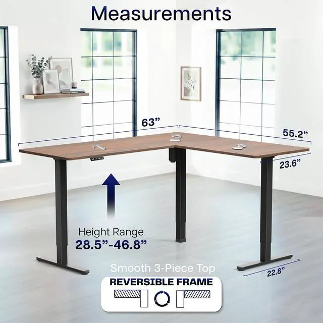 Alt view image 5 of 7 - VIVO Dark Walnut / Black Electric 63" x 55" Corner Desk, L-Shaped Workstation