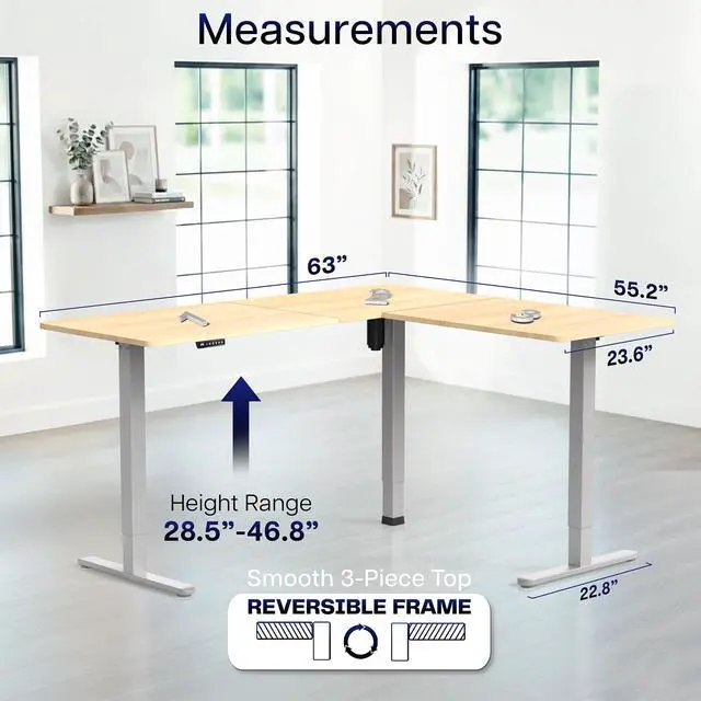 Alt view image 5 of 7 - VIVO Light Wood / Gray Electric 63" x 55" Corner Desk, L-Shaped Workstation