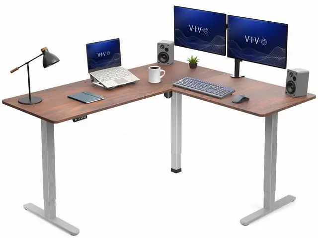 Main image of VIVO Dark Walnut / Gray Electric 63" x 55" Corner Desk, L-Shaped Workstation