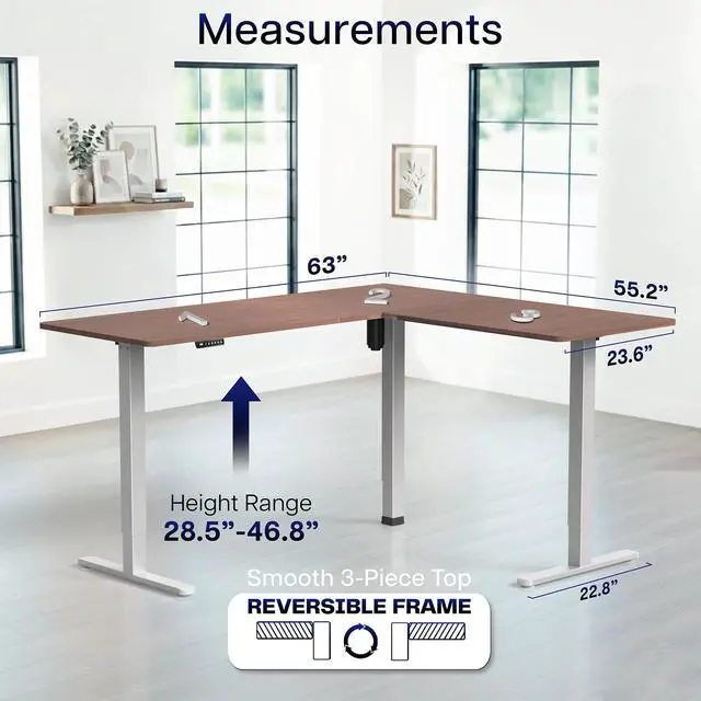Alt view image 5 of 7 - VIVO Dark Walnut / Gray Electric 63" x 55" Corner Desk, L-Shaped Workstation