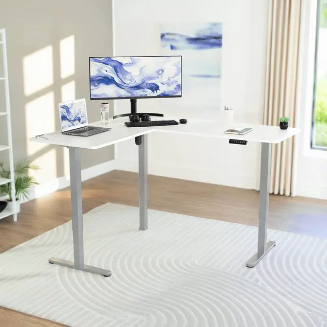 Alt view image 2 of 7 - VIVO White / Gray Electric 63" x 55" Corner Desk, L-Shaped Workstation