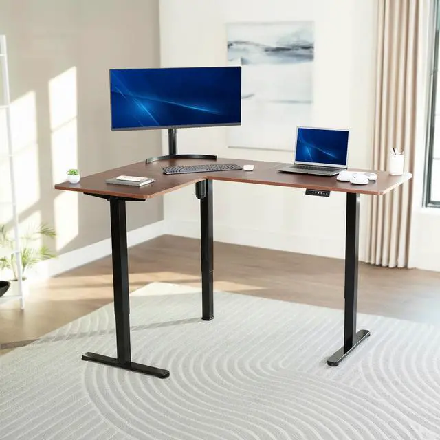 Alt view image 2 of 7 - VIVO Dark Walnut / Black Electric 63" x 47" Corner Standing Desk
