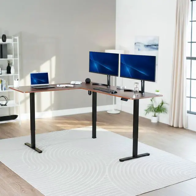Alt view image 2 of 7 - VIVO Dark Walnut / Black Electric 75" x 63" Corner Desk, L-Shaped Workstation