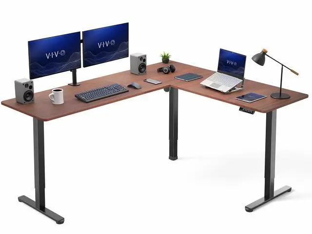 Main image of VIVO Dark Walnut / Black Electric 75" x 63" Corner Desk, L-Shaped Workstation