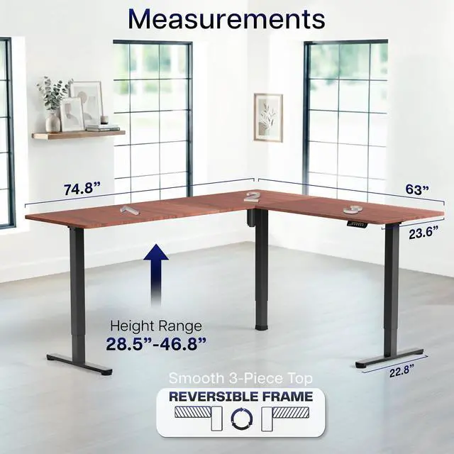 Alt view image 5 of 7 - VIVO Dark Walnut / Black Electric 75" x 63" Corner Desk, L-Shaped Workstation