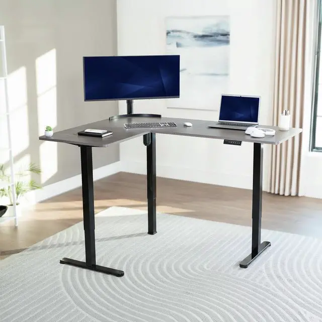Alt view image 2 of 7 - VIVO Gray / Black Electric 63" x 47" Corner Standing Desk