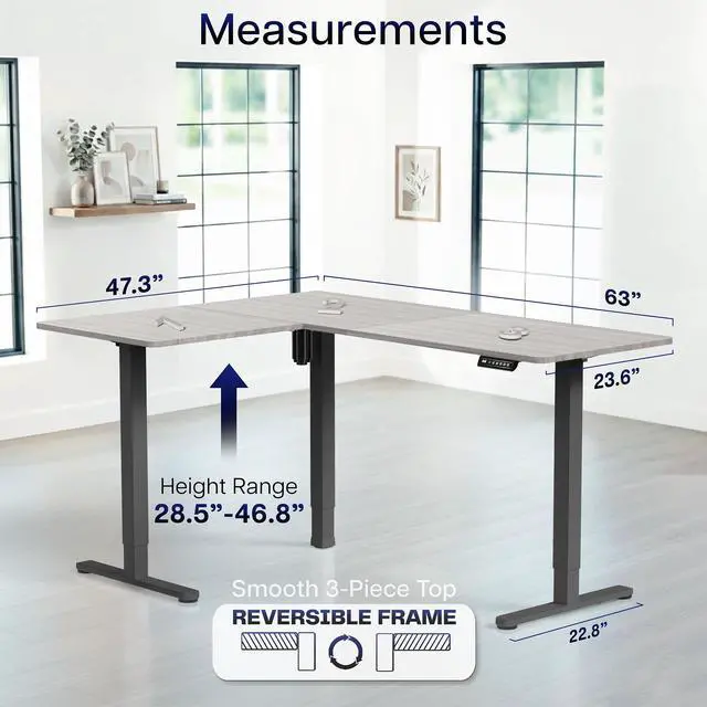 Alt view image 5 of 7 - VIVO Gray / Black Electric 63" x 47" Corner Standing Desk