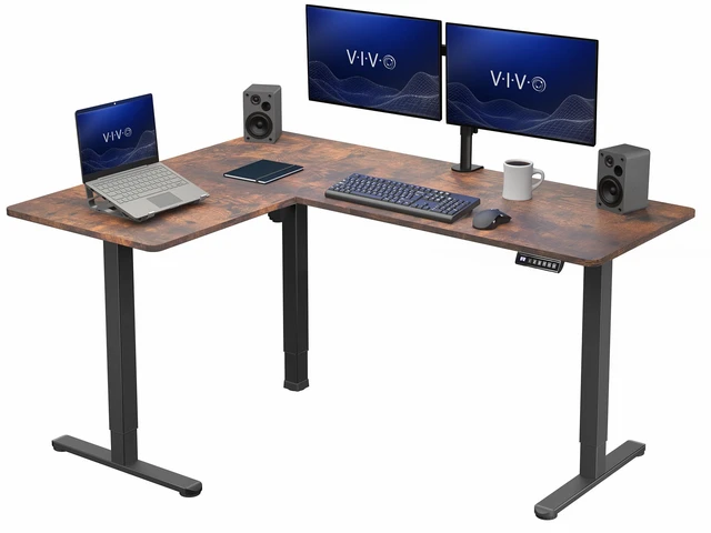 Main image of VIVO Vintage Brown / Black Electric 63" x 47" Corner Standing Desk