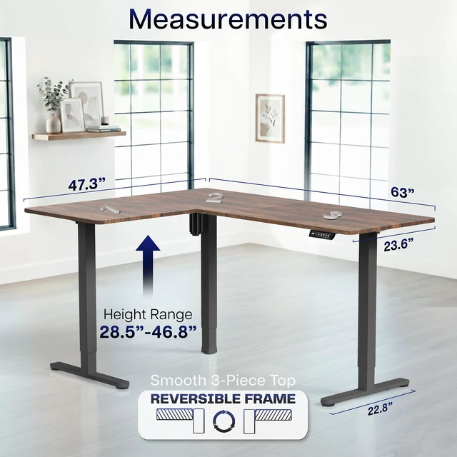Alt view image 5 of 7 - VIVO Vintage Brown / Black Electric 63" x 47" Corner Standing Desk