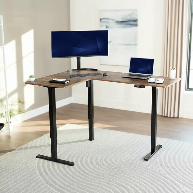 Alt view image 2 of 7 - VIVO Vintage Brown / Black Electric 63" x 47" Corner Standing Desk