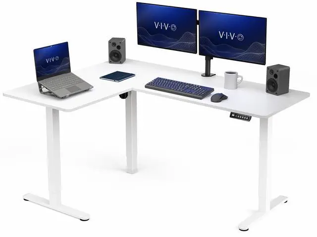 Main image of VIVO White Electric 63" x 47" Corner Standing Desk