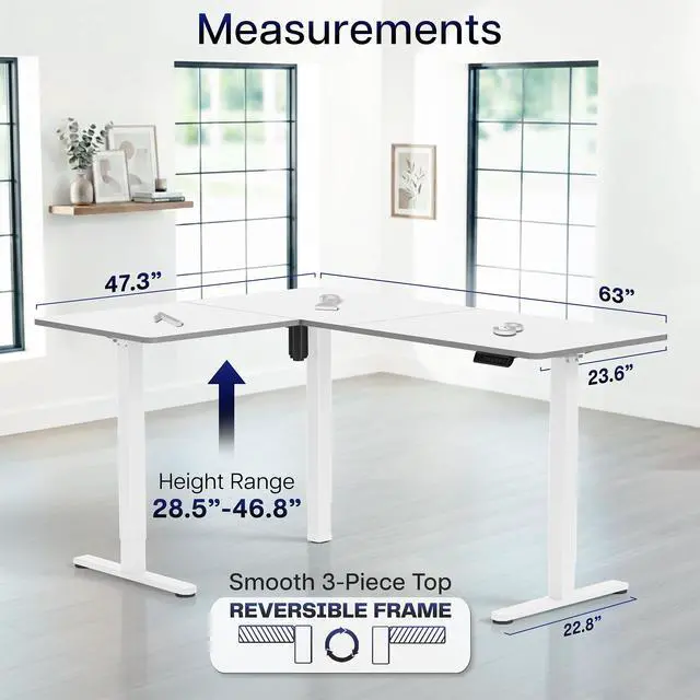 Alt view image 5 of 7 - VIVO White Electric 63" x 47" Corner Standing Desk