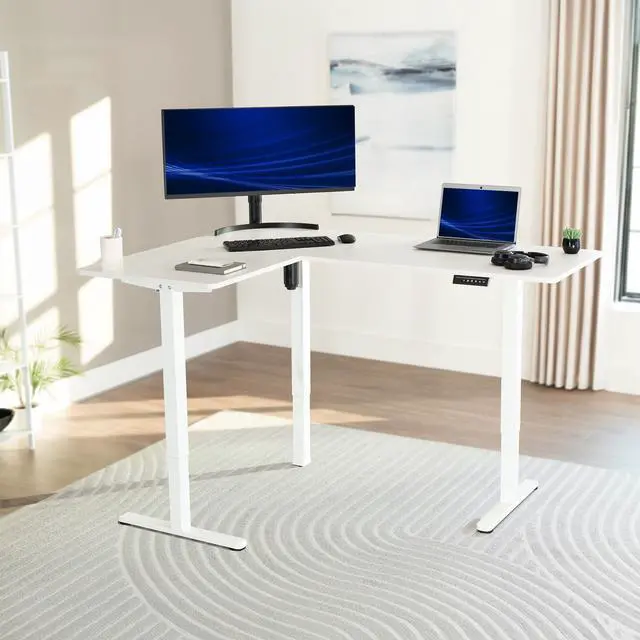 Alt view image 2 of 7 - VIVO White Electric 63" x 47" Corner Standing Desk