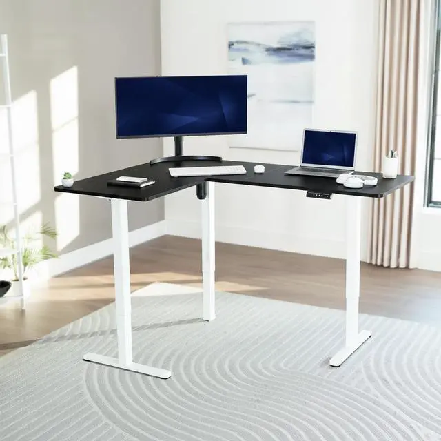 Alt view image 2 of 7 - VIVO Black / White Electric 63" x 47" Corner Standing Desk