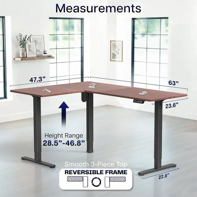 Alt view image 5 of 7 - VIVO Dark Walnut / Black Electric 63" x 47" Corner Standing Desk