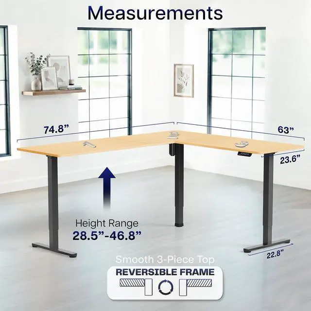 Alt view image 5 of 7 - VIVO Bamboo / Black Electric 75" x 63" Corner Desk Workstation