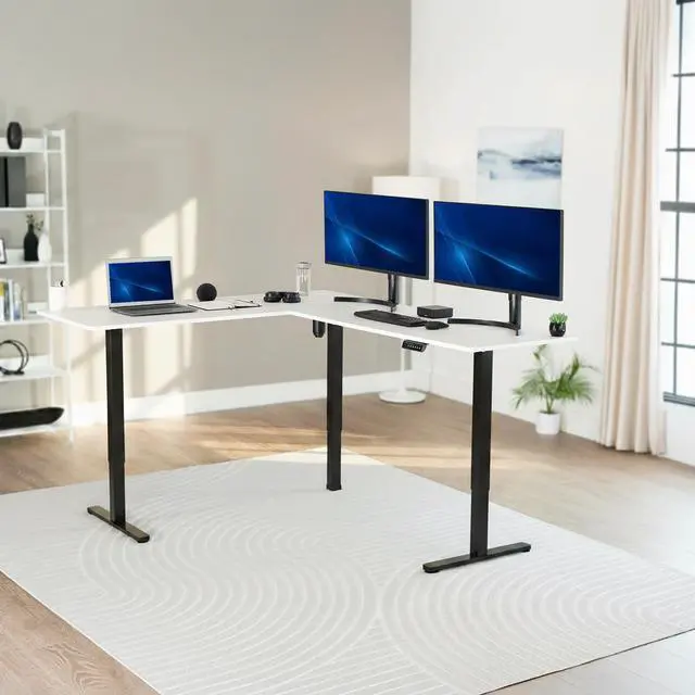 Alt view image 2 of 7 - VIVO White / Black Electric 75" x 63" Corner Standing Desk, L-Shaped Workstation