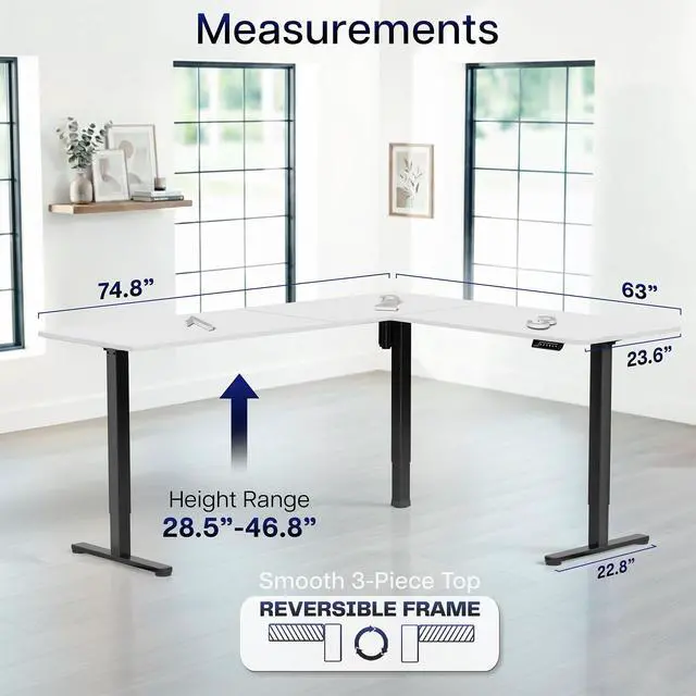 Alt view image 5 of 7 - VIVO White / Black Electric 75" x 63" Corner Standing Desk, L-Shaped Workstation