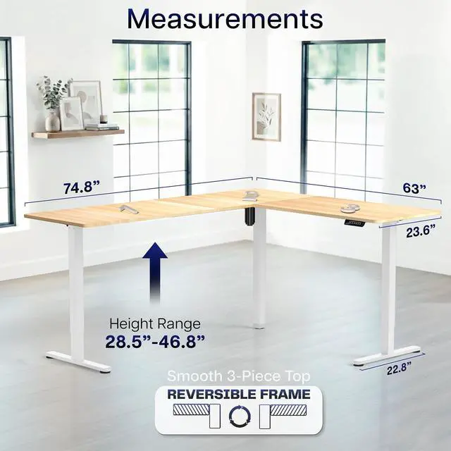 Alt view image 5 of 7 - VIVO Light Wood / White Electric 75" x 63" Corner Desk Workstation