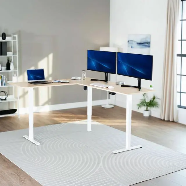 Alt view image 2 of 7 - VIVO Light Wood / White Electric 75" x 63" Corner Desk Workstation