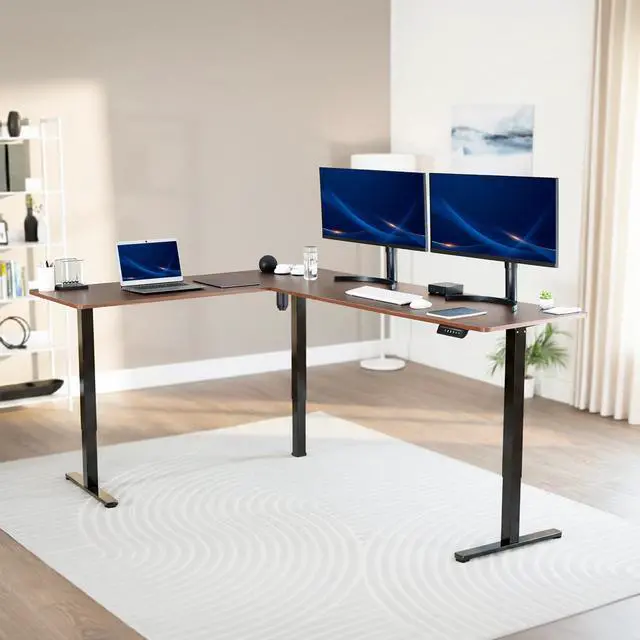 Alt view image 2 of 7 - VIVO Dark Walnut / Black Electric 84" x 63" Corner Desk, L-Shaped Workstation