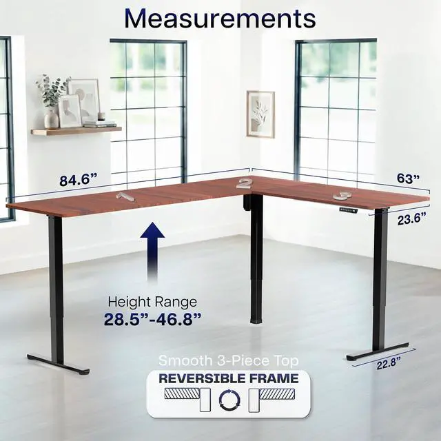Alt view image 5 of 7 - VIVO Dark Walnut / Black Electric 84" x 63" Corner Desk, L-Shaped Workstation